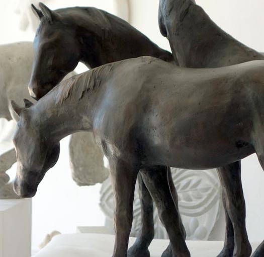dreiteilige pferdeskulptur 3 pferde, bronze